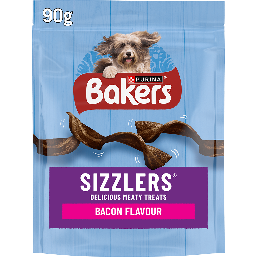 Bakers Sizzlers Bacon Flavour dog treats 90g pack, front