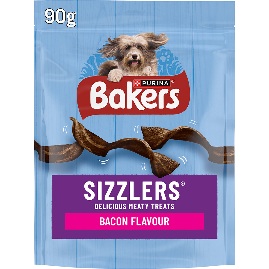 Bakers Sizzlers Bacon Flavour dog treats 90g pack, front