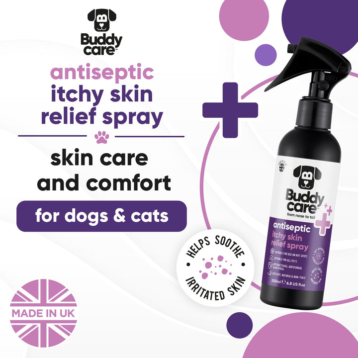Buddycare Antiseptic Itchy Skin Relief Spray for dogs and cats, skin care and comfort, made in the UK