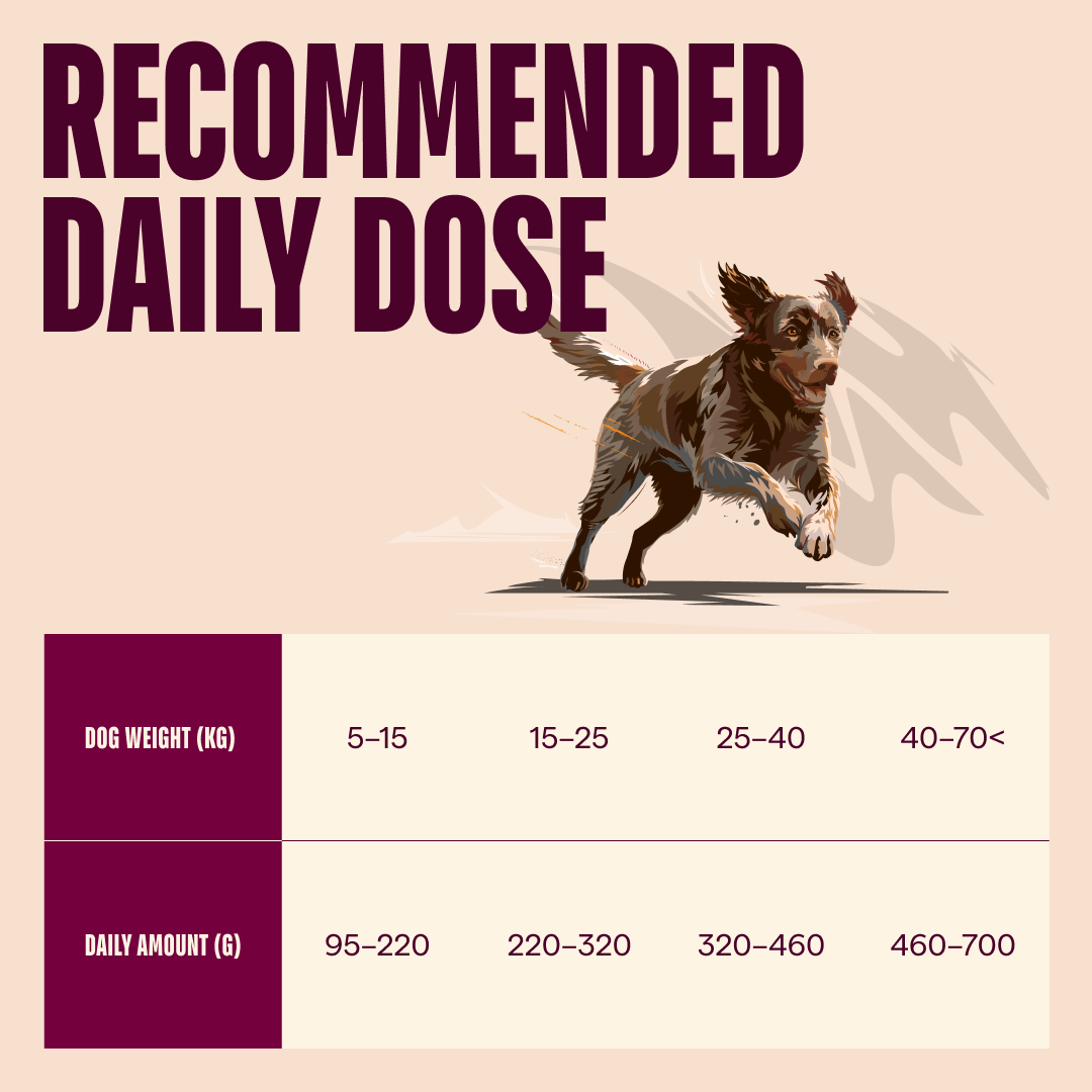 Carnilove Active Lamb and Wild Boar recommended daily dose by dog weight