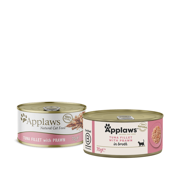 Applaws Tuna Fillet with Prawn in Broth 70g tin, current pack design
