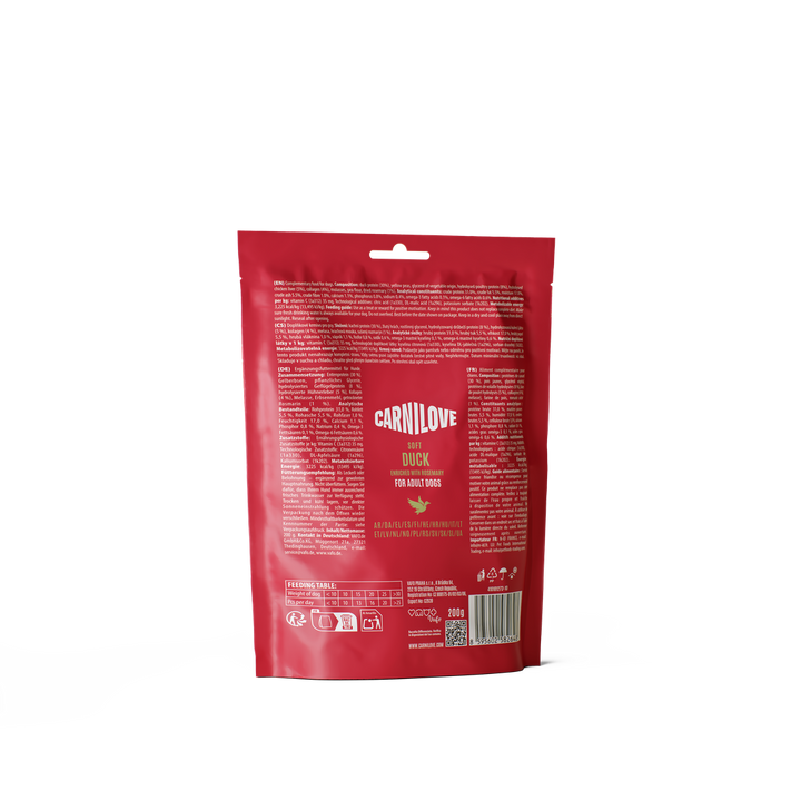 Carnilove Duck with Rosemary soft snack 200g pouch, back of pack