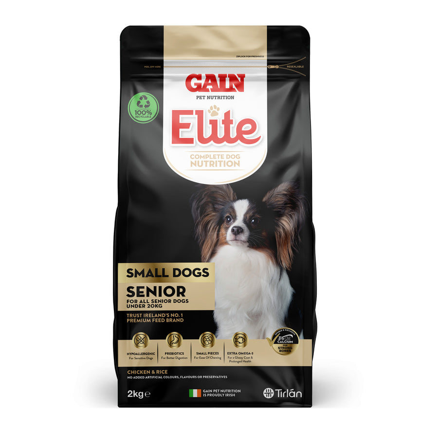 Gain Elite Small Dogs Senior 2kg dry dog food bag, front of pack