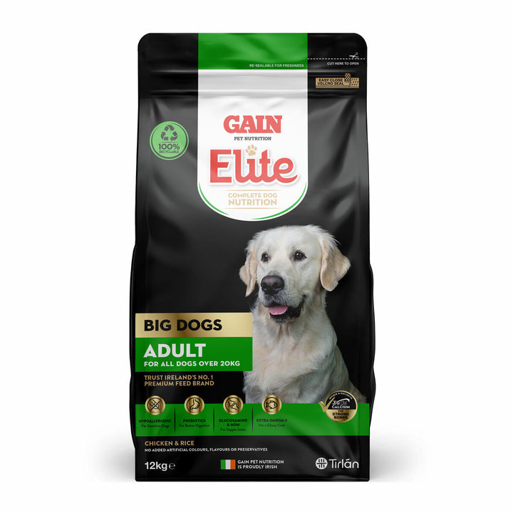Gain Elite Big Dogs Adult Chicken dog food 12kg bag, front of pack