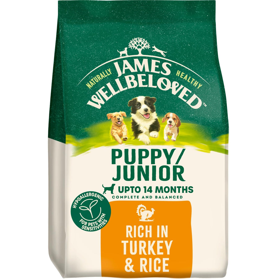 James Wellbeloved Puppy/Junior Turkey & Rice dry dog food 2kg, front of pack