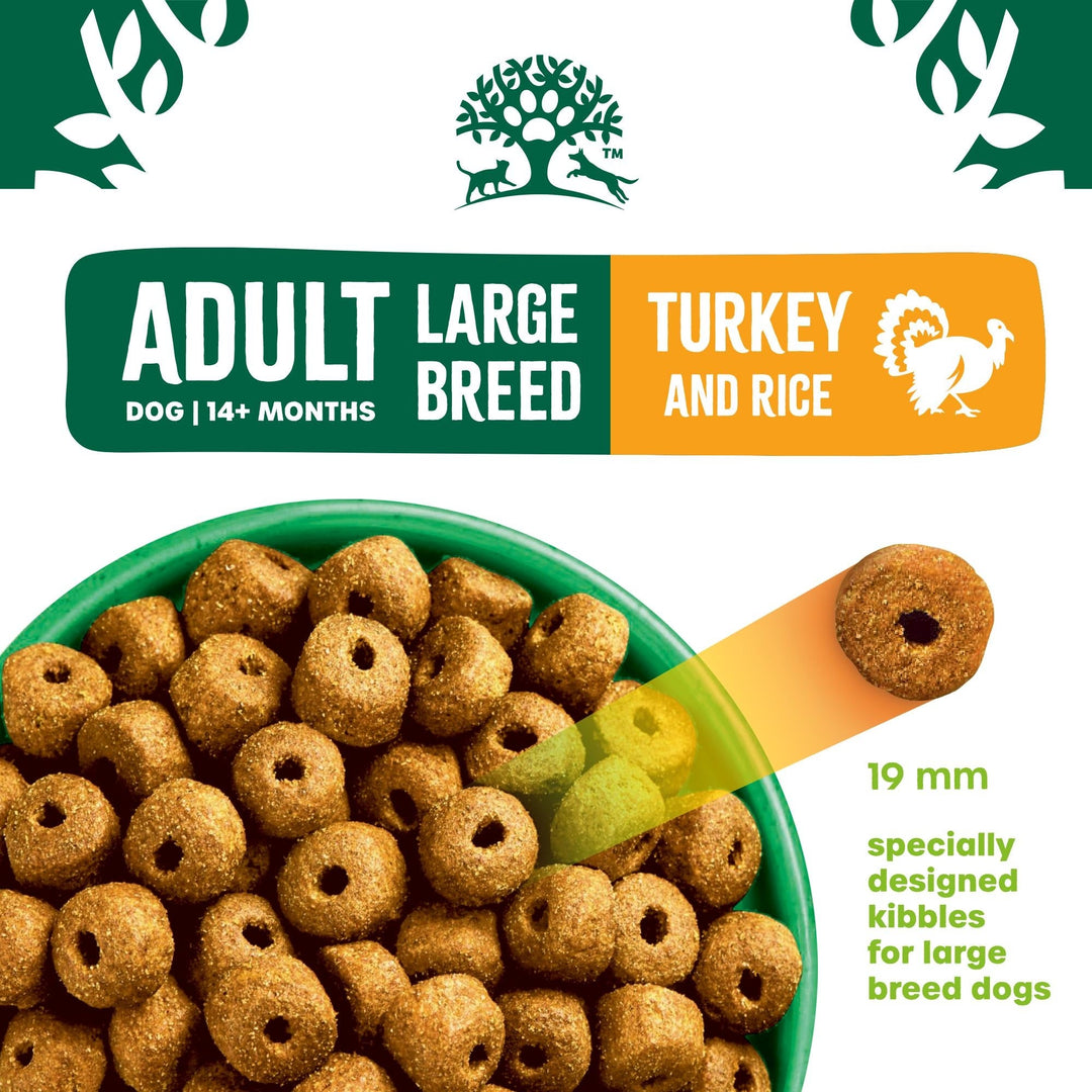 James Wellbeloved Adult Large Breed Turkey and Rice kibble in a bowl, 19mm kibble designed for large breed dogs