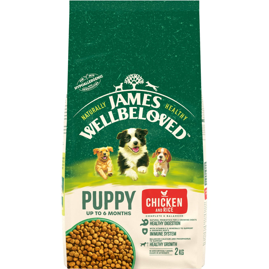James Wellbeloved Puppy Chicken & Rice dry dog food 2kg, front of pack
