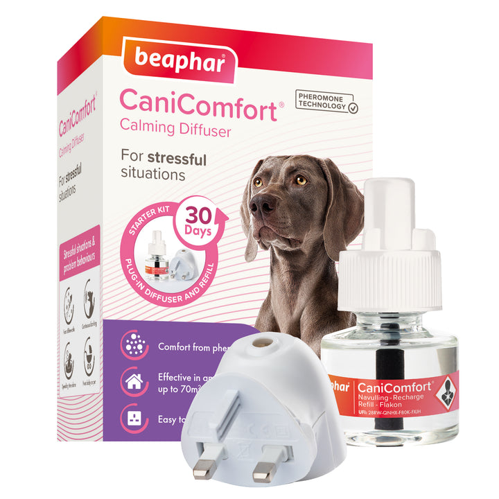 Beaphar CaniComfort Calming Diffuser box with UK plug in diffuser and 48ml refill