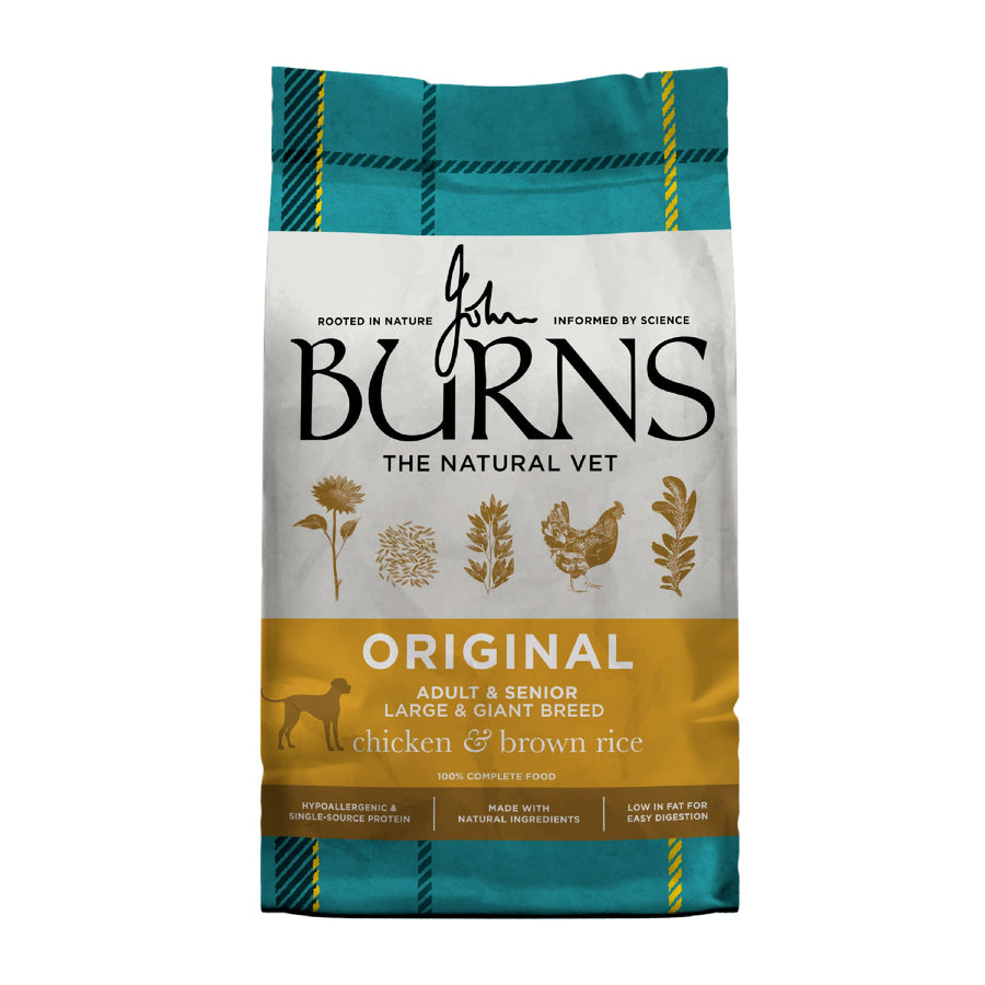 Burns Large & Giant Breed Original Chicken & Brown Rice 12kg, front of pack (new Burns packaging)