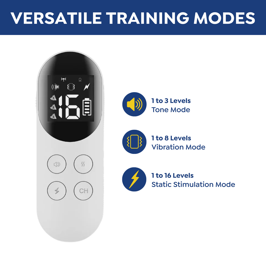 PawGuard T200 remote training modes: tone 1 to 3, vibration 1 to 8, static 1 to 16 levels