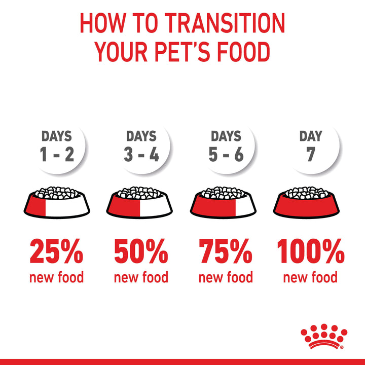 Royal Canin guide to transitioning your puppy to a new food over 7 days