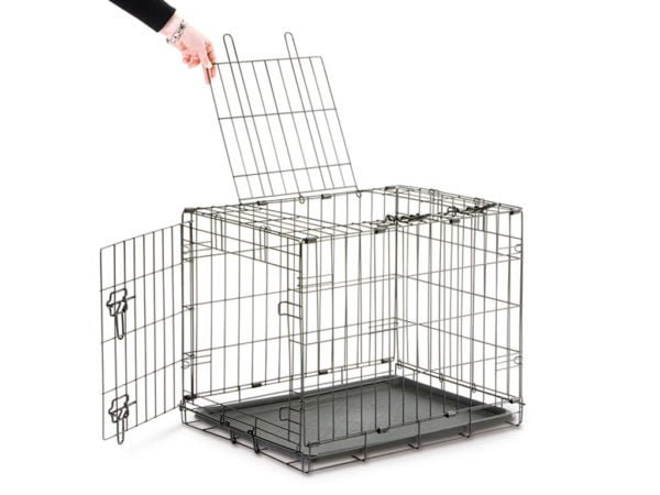 Savic Dog Cottage Small 50cm black wire dog crate with front and top doors open