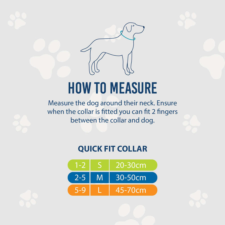 Ancol collar size guide: how to measure, small 20cm to 30cm, medium 30cm to 50cm, large 45cm to 70cm