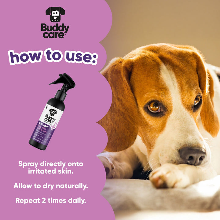 How to use Buddycare Itchy Skin Relief Spray: spray onto irritated skin, allow to dry, repeat twice daily