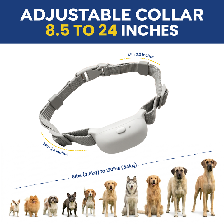 PawGuard T200 adjustable collar fits necks 8.5 to 24 inches, small to large dogs