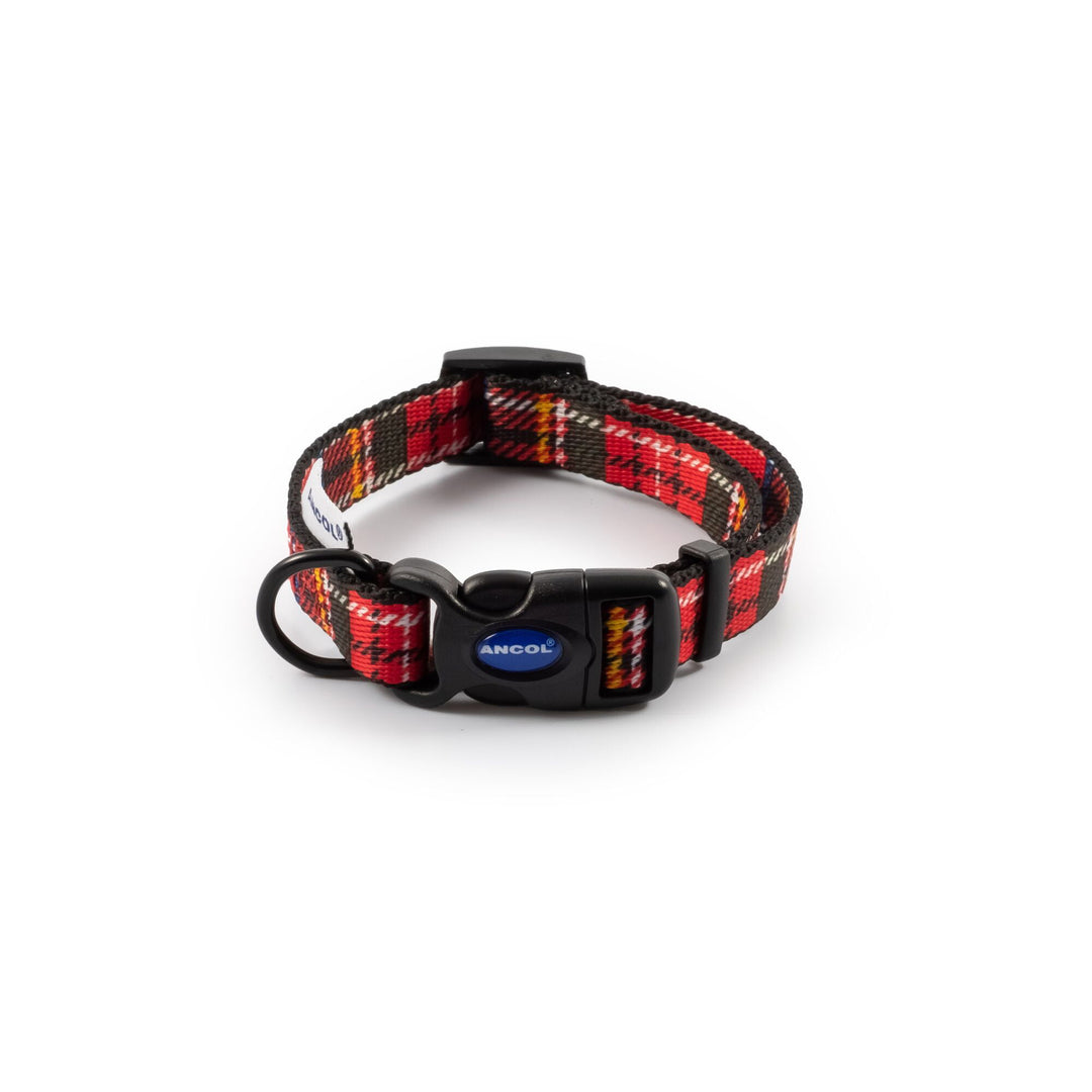 Tartan Nylon Adjustable Dog Collar Red - PetWorld