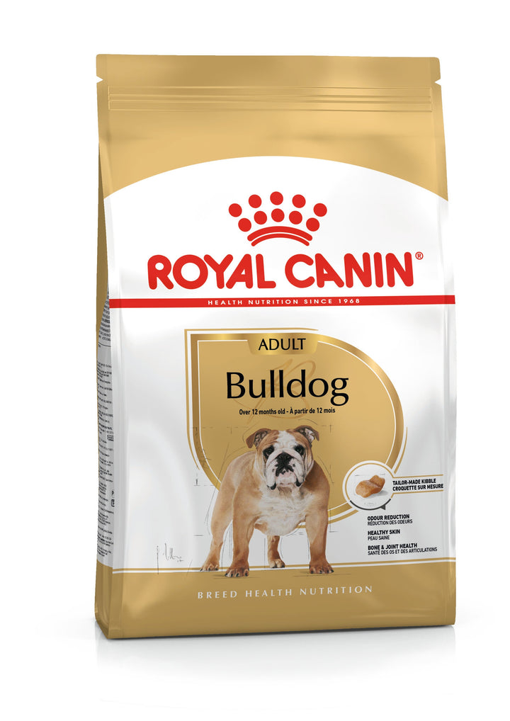 Royal Canin Bulldog Adult dry dog food 12kg bag, front of pack