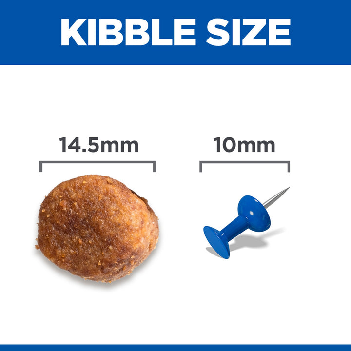Hill's Healthy Mobility Large Breed kibble size, about 14.5mm