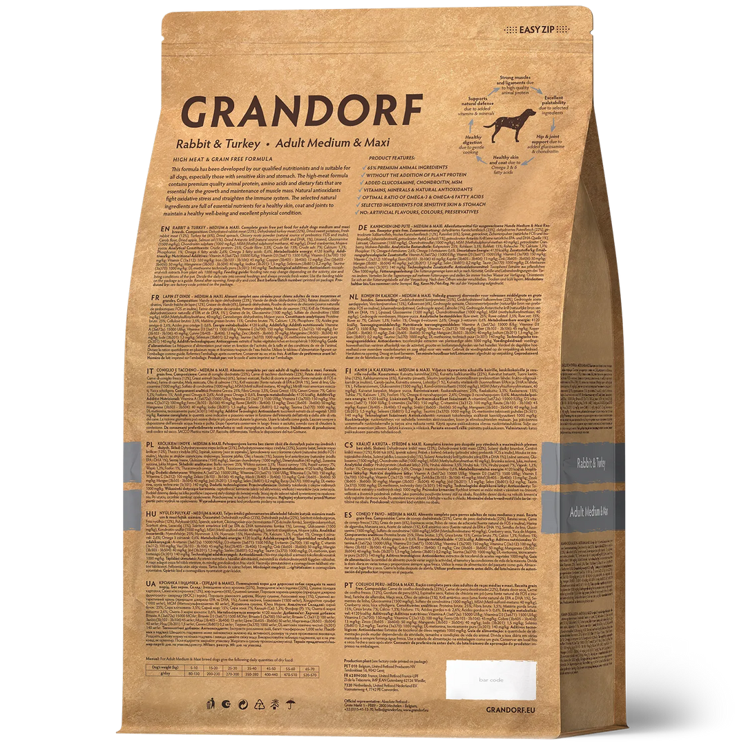 Grandorf Grain Free Rabbit and Turkey for Adult Dogs 1kg