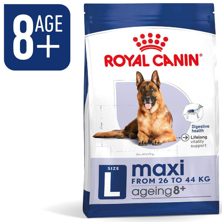 Royal Canin Maxi Ageing 8+ pack for large dogs 26kg to 44kg aged 8 years and over