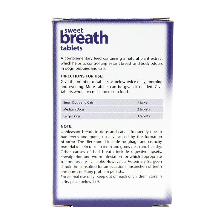 Johnson's Sweet Breath Tablets box back with directions for use and dosage table