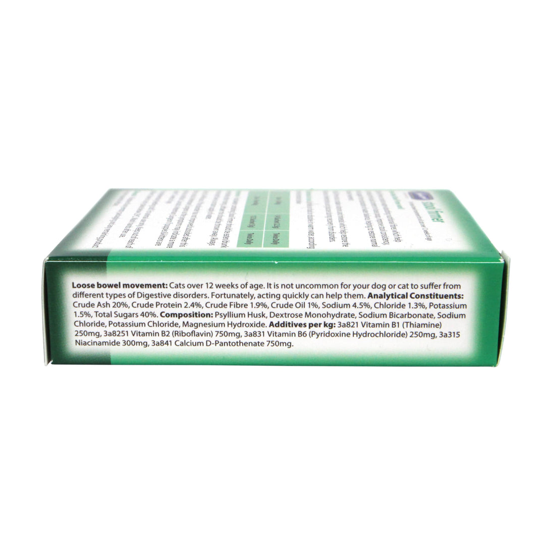 Johnson's Stool Firmer for Cats, side panel with composition and analytical constituents