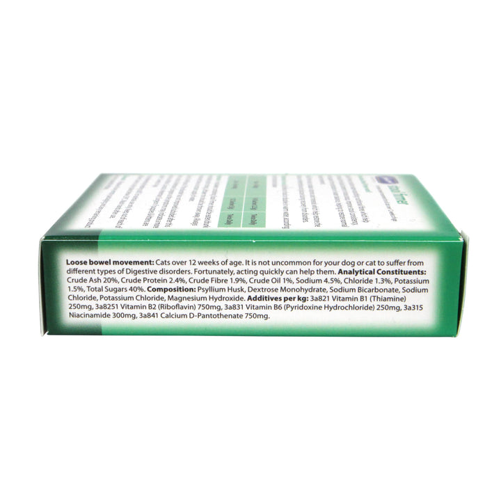 Johnson's Stool Firmer for Cats, side panel with composition and analytical constituents