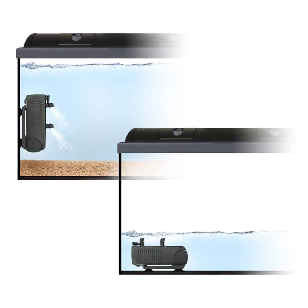 Fluval U2 positioned vertically or horizontally in the aquarium