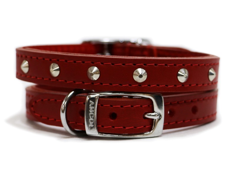 Ancol S2 Red Sewn Studded Dog Collar 14
