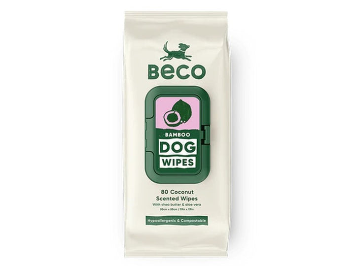 Beco Bamboo Dog Wipes 80 coconut scented wipes, previous upright pack design