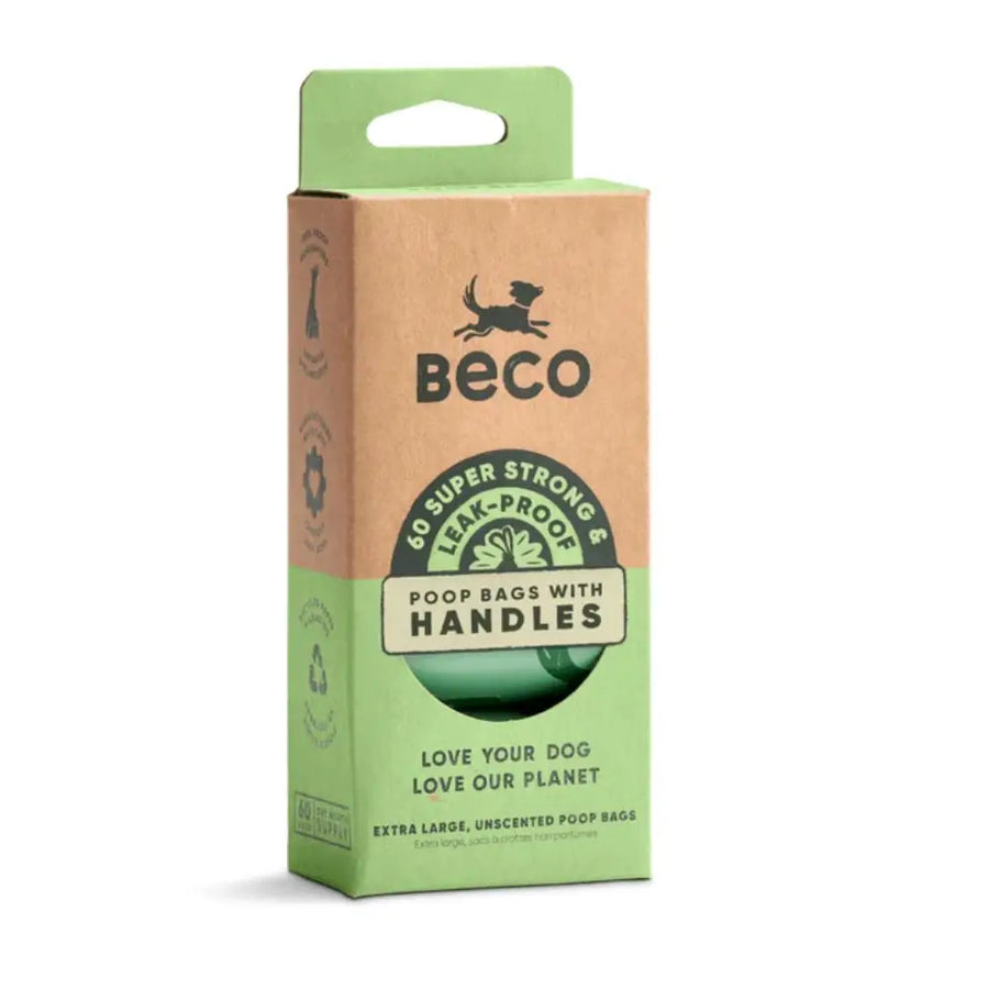 BECO Poop Bags Unscented With Handles 60 Bags On Rolls