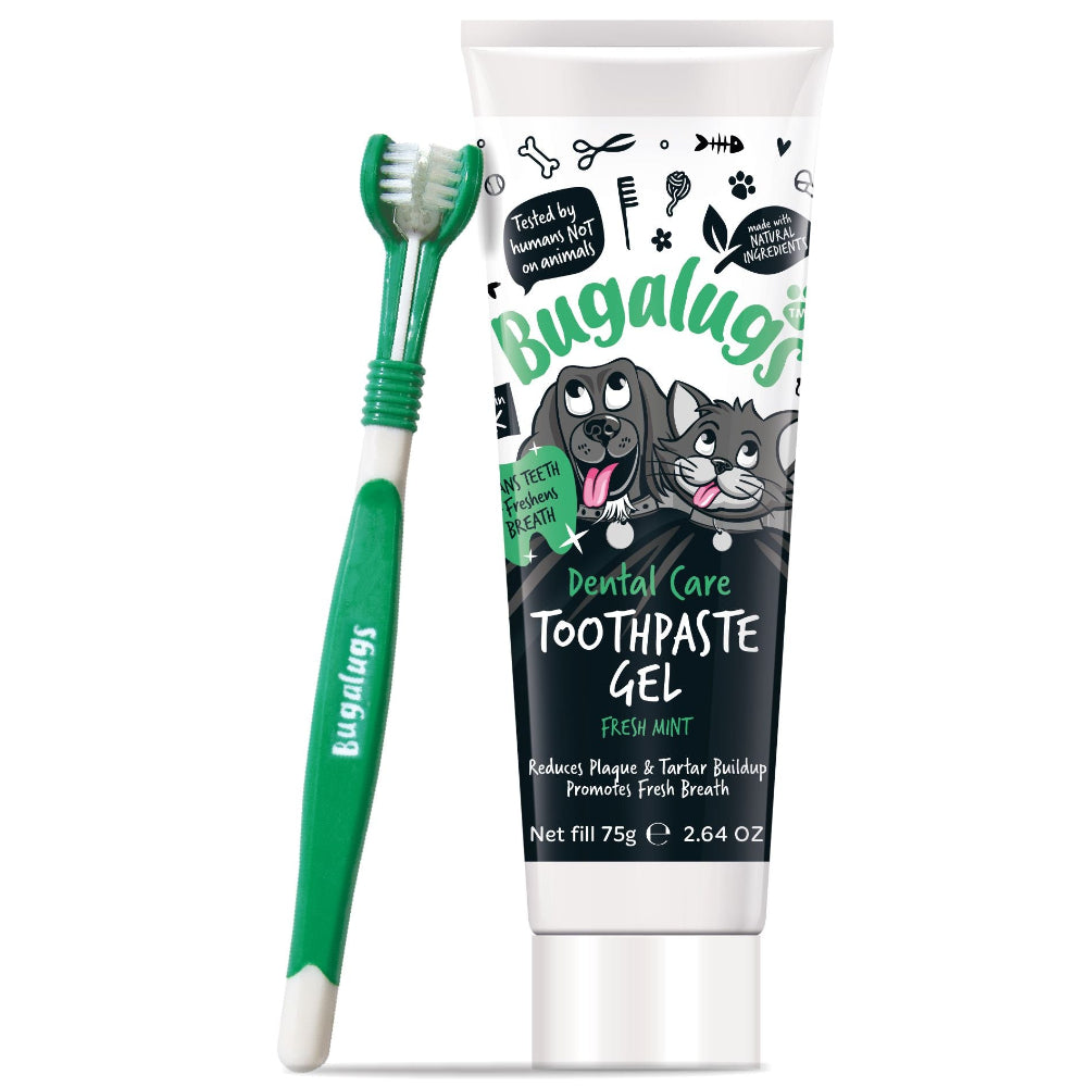 Bugalugs Toothpaste Gel 75g with Triple Headed Toothbrush for Dogs & Cats