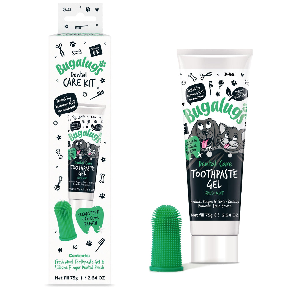 Bugalugs Toothpaste Gel 75g with Finger Toothbrush for Dogs & Cats
