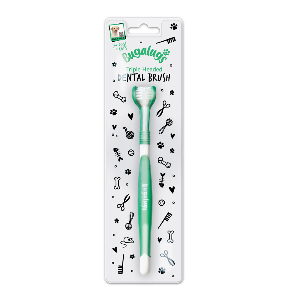 Bugalugs Triple Headed Toothbrush for Dogs & Cats