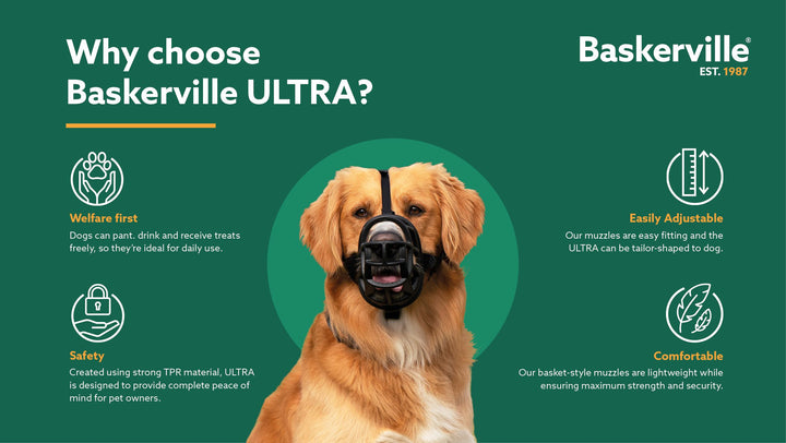 Why choose the Baskerville Ultra Muzzle: welfare first, safety, easily adjustable, comfortable
