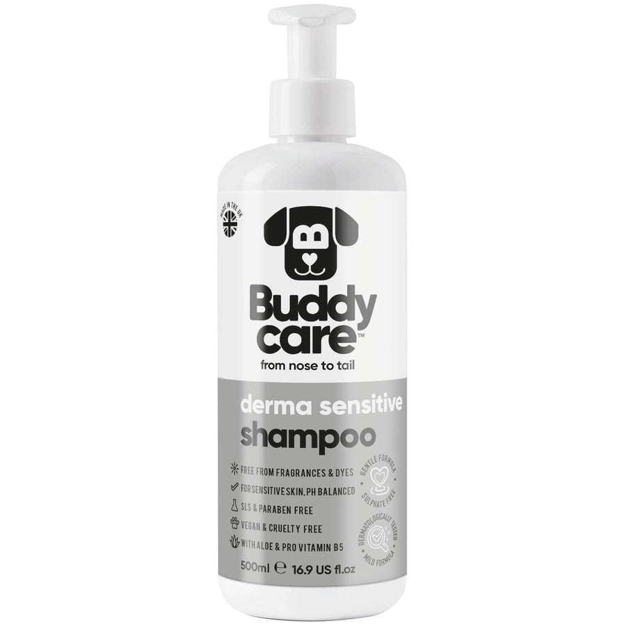 Buddycare Derma Sensitive Dog Shampoo 500ml pump bottle, front