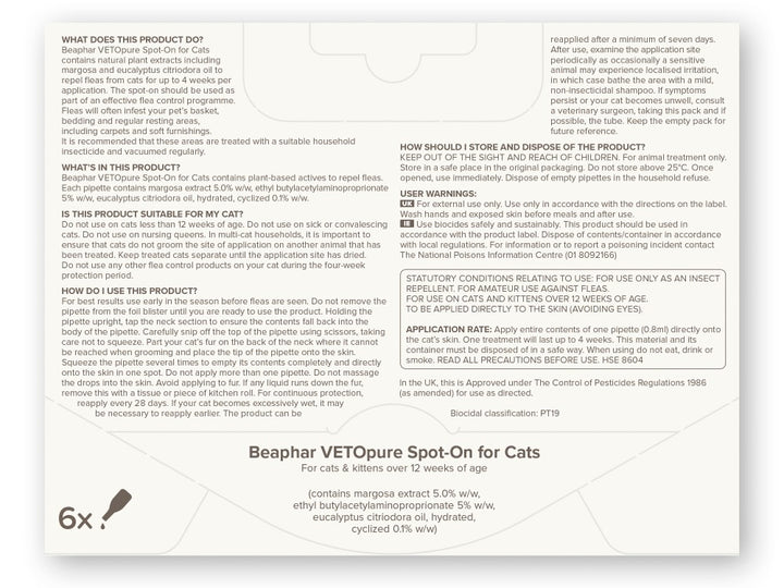 Beaphar Vetopure Natural Spot On For Cats