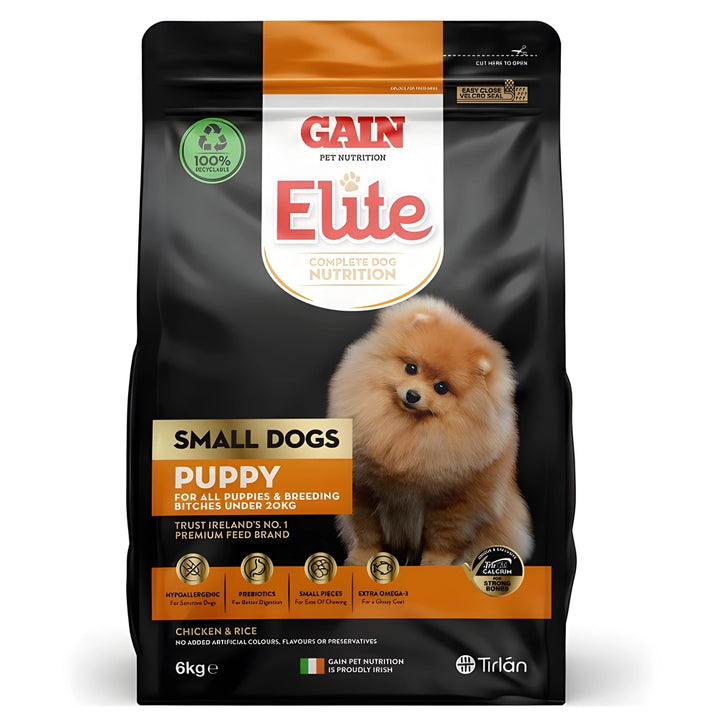 Gain Elite Small Dogs Puppy Chicken dog food 6kg bag, front of pack