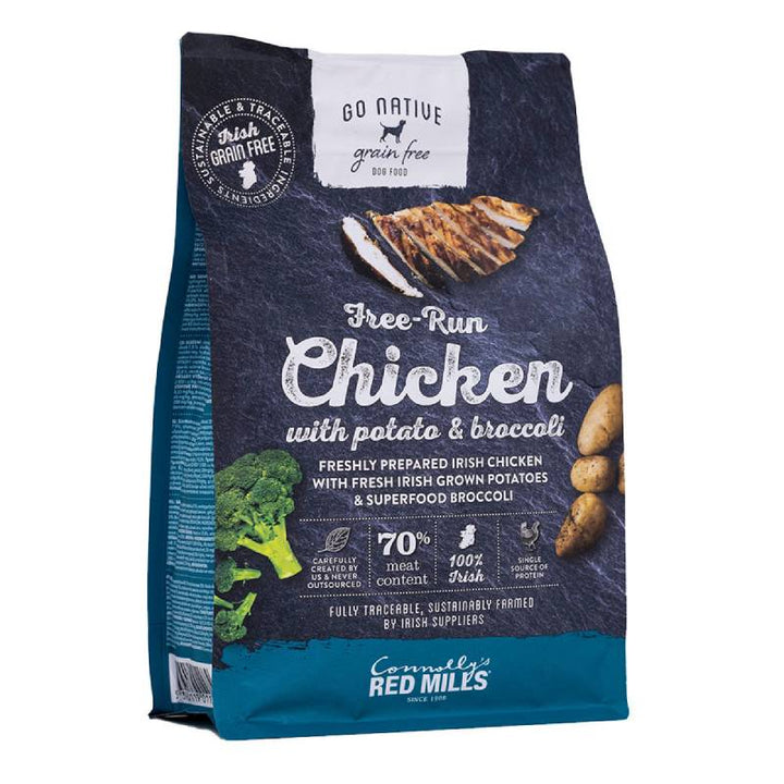 Red Mills Go Native Free Run Chicken with Potato & Broccoli grain free dog food bag, front of pack