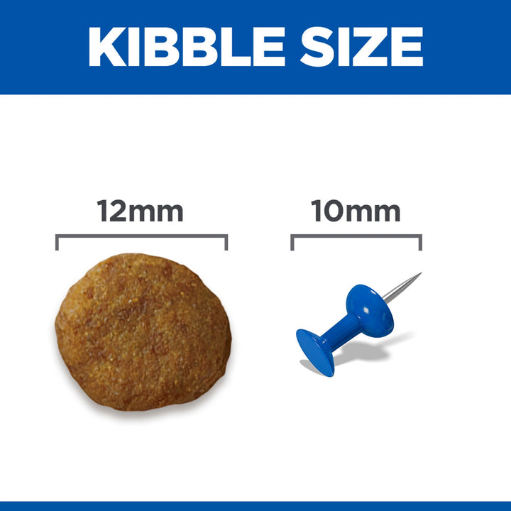 Hill's Light Mature Adult 7+ Medium Breed kibble size, about 12mm