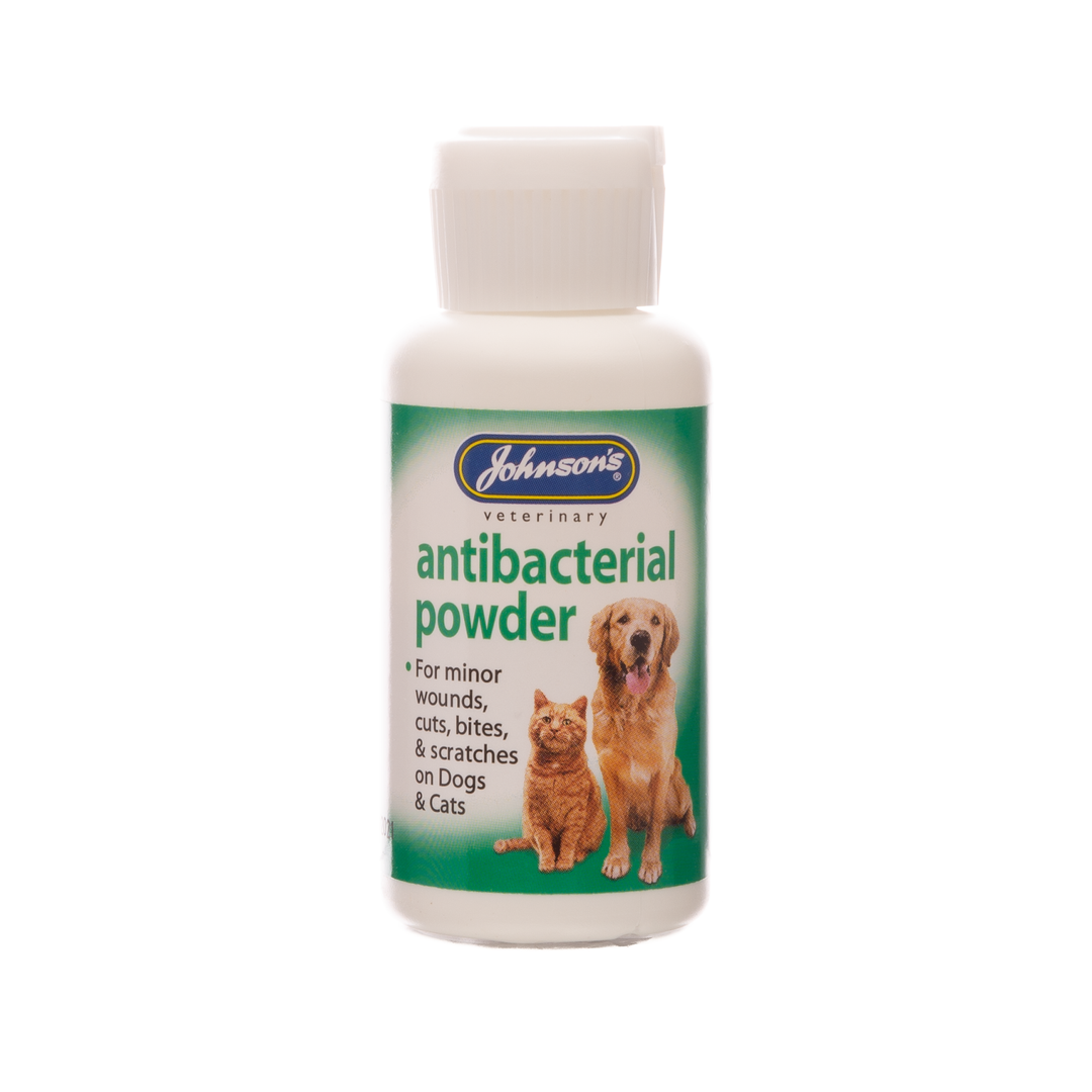 Johnson's Antibacterial Powder for Dogs and Cats 20g bottle, front of pack