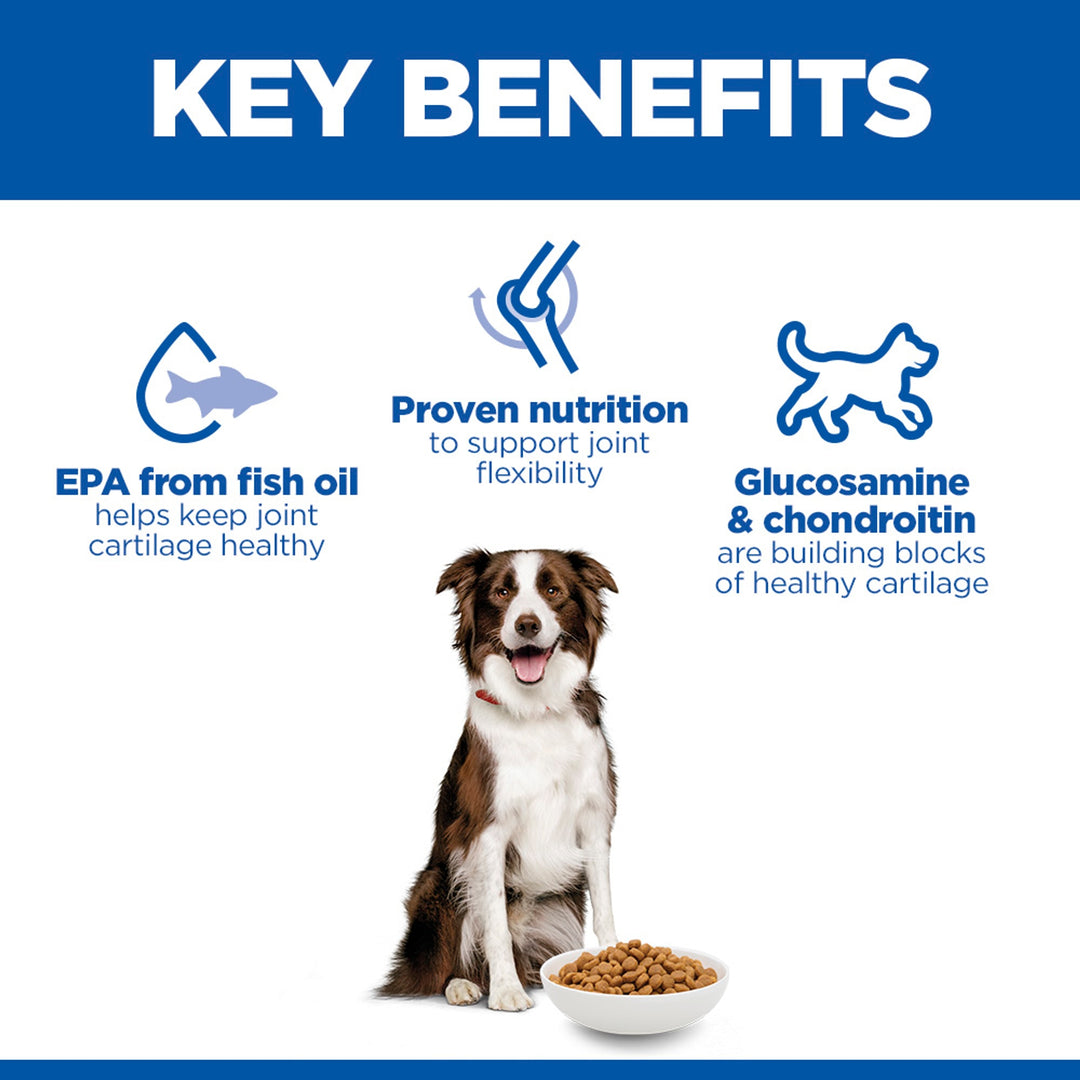 Hill's Healthy Mobility Medium key benefits: EPA from fish oil, joint flexibility, glucosamine and chondroitin