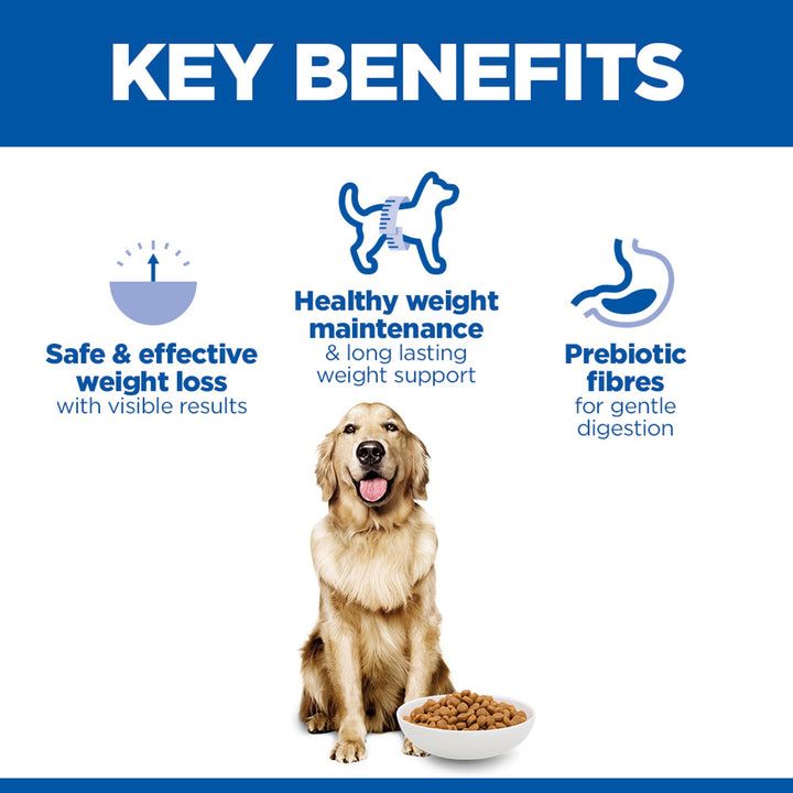 Hill's Science Plan Perfect Weight Large Breed key benefits: weight loss, healthy weight maintenance, prebiotic fibres