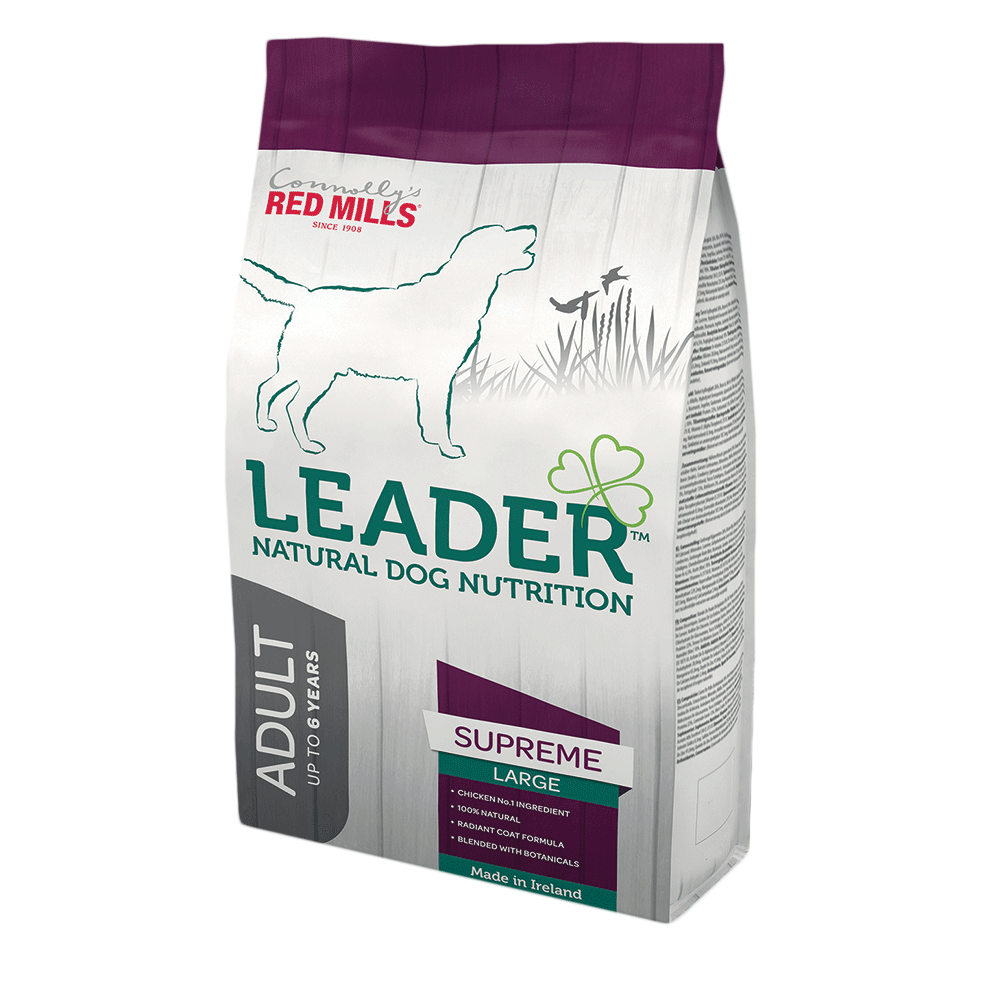 Red Mills Leader Adult Supreme Large Breed Chicken and Rice dog food bag, front of pack