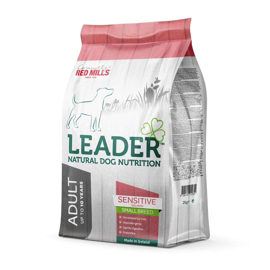 Red Mills Leader Adult Sensitive Small Breed Salmon dry dog food bag, front of pack