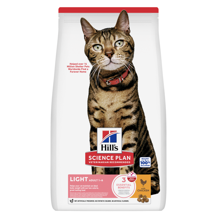 Hill's Science Plan Light Adult 1 to 6 dry cat food with chicken, front of bag