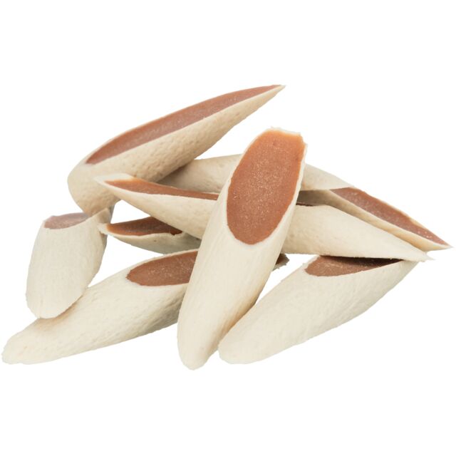 Trixie Chicken Pasta dog treats out of the bag, pasta shaped pieces
