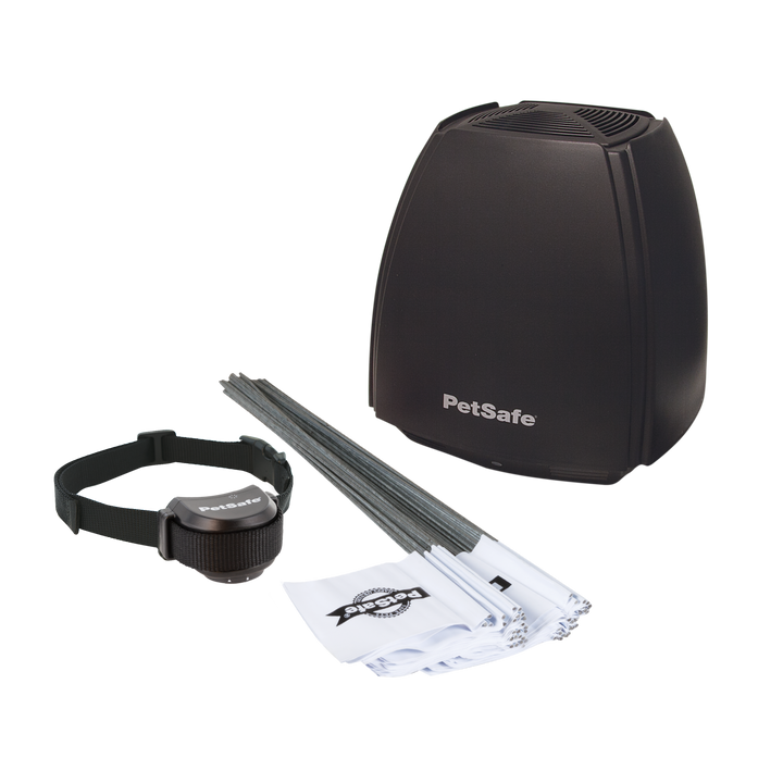 PetSafe Stay & Play Wireless Fence transmitter, replaceable battery receiver collar and boundary flags