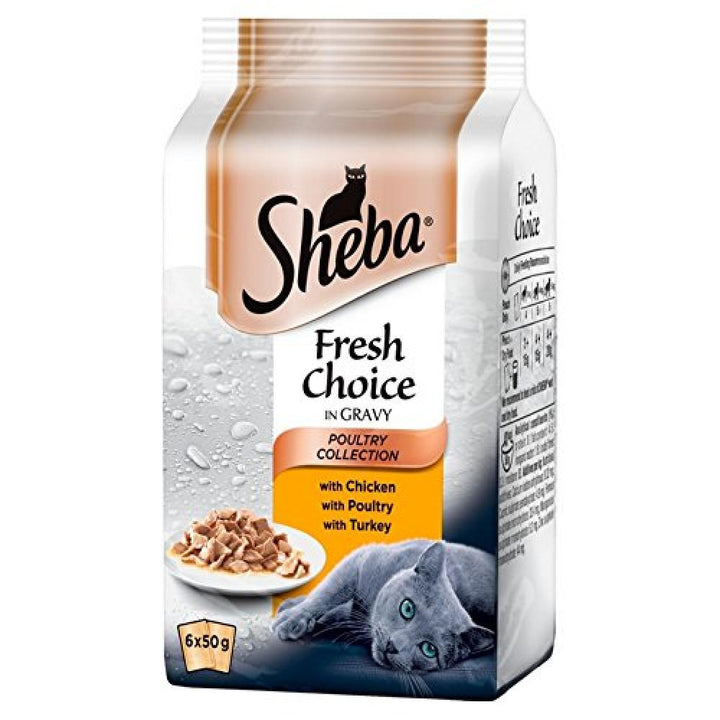 Sheba Fresh Choice Poultry Collection in Gravy 6 x 50g pack with chicken, poultry and turkey