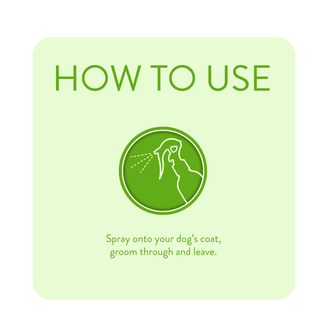 Animology Stink Bomb how to use: spray onto your dog's coat, groom through and leave